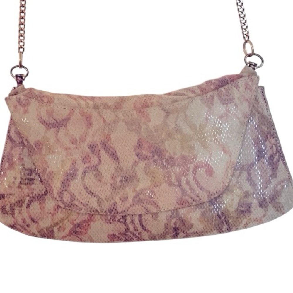J.Renee handbag/clutch, detachable chain, pink/beige/burgundy